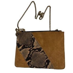 High End Brown Leather Snake Skin Purse Martina Mori Chain Strap ITALY